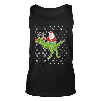 Santa Riding On T-Rex Santa Ugly Christmas Sweater Tank Top | Mazezy AU