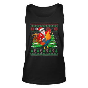 Santa With Rooster Christmas Tree Farmer Ugly Xmas Sweater Tank Top | Mazezy