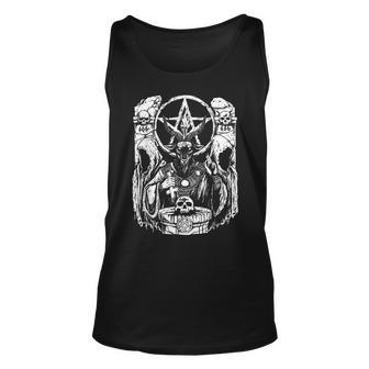 Satanic Devil With Skull Occult 666 Goat Pentagram Baphomet Unisex Tank Top - Seseable
