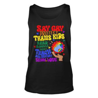 Say Gay Protect Trans Kids Read Banned Books Men Lgbt Pride Tank Top | Mazezy