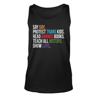 Say Gay Protect Trans Kids Read Banned Books Lgbt Pride  Unisex Tank Top