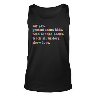 Say Gay Protect Trans Kids Read Banned Books Lgbtq Gay Pride Unisex Tank Top - Seseable