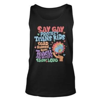 Say Gay Protect Trans Kids Read Banned Books Lgbtq Gay Pride Tank Top | Mazezy