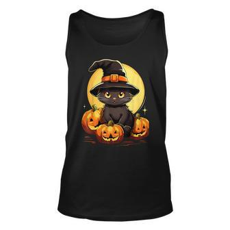 Scary Black Cat Witch Hat Pumpkin Vintage Halloween Costume Tank Top - Seseable