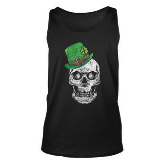 Scary St Patricks Day Skull With Lucky Leprechaun Hat Unisex Tank Top | Mazezy