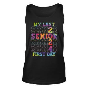 Senior 2024 Tie Dye My Last First Day Of School 2023 Retro Unisex Tank Top | Mazezy
