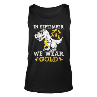 In September We Wear Gold Trex Childhood Cancer Awareness Tank Top - Monsterry