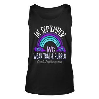 In September We Wear Teal Purple Ribbon Suicide Prevention Tank Top | Mazezy