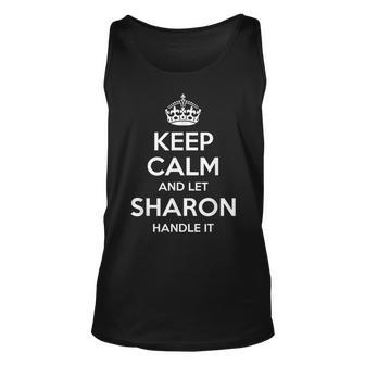 Sharon Keep Calm Personalized Name Funny Birthday Gift Idea Unisex Tank Top | Mazezy