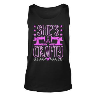 Shes Crafty Funny Sewing Quote Unisex Tank Top | Mazezy