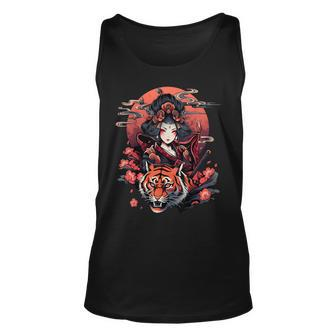 Showcase Your Love For Japanese Culture Geisha And Tiger Unisex Tank Top | Mazezy