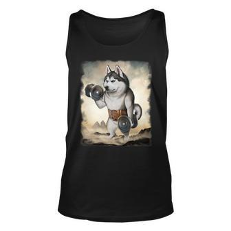 Siberian Husky Dog Muscle Training Weightlifting Dumbbell Unisex Tank Top - Monsterry CA