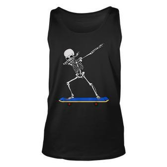 Skeleton Dab On Skateboard Gift Idea For Skater & Sporty Unisex Tank Top | Mazezy
