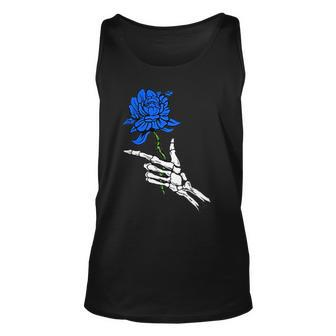 Skeleton Hand Holding A Blue Rose Unisex Tank Top | Mazezy DE