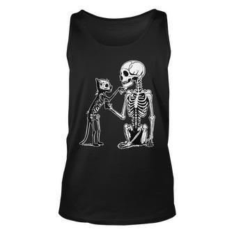 Skeleton Holding A Cat Lazy Halloween Costume Skull Lover Tank Top - Thegiftio UK
