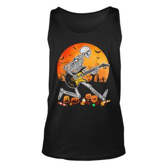 Skeleton Playing Bass Guitar Halloween Electric Acoustic Tank Top | Mazezy
