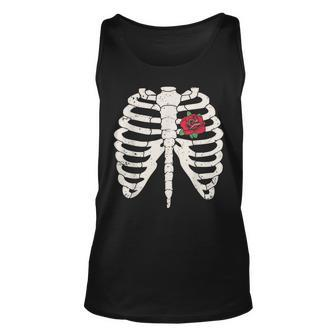 Skeleton Rib Cage Red Rose Heart Vintage Halloween Goth Cute Halloween Tank Top | Mazezy AU