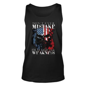 Skull American Flag Don't Ever Mistake Old Age For Weakness Tank Top - Seseable