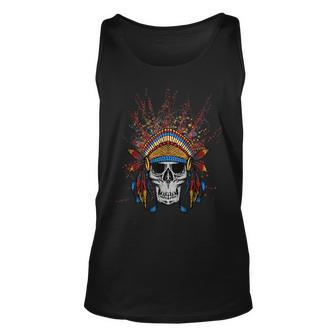 Skull And Headdress Native American Gift Indian Unisex Tank Top | Mazezy