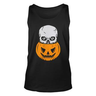 Skull Pumpkin Halloween Subtle Minimal Trick Or Treat Halloween Tank Top | Mazezy