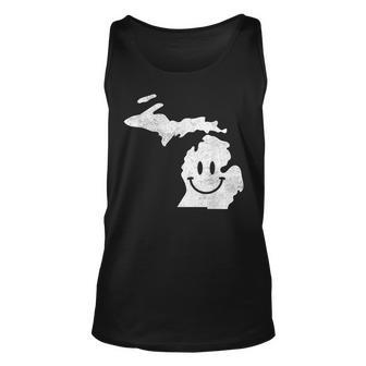 Smiling In Mi – Funny Michigan Happy Face Unisex Tank Top | Mazezy UK