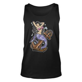 So Gorgeous Mermaid Tattoo In The Sea With Anchor Unisex Tank Top | Mazezy