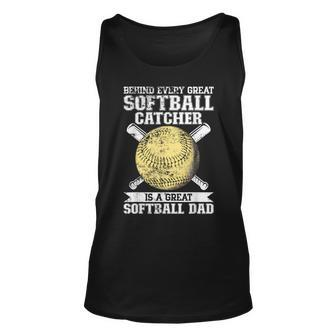 Softball Catcher Dad Pitcher Fastpitch Coach Fathers Day Unisex Tank Top - Seseable