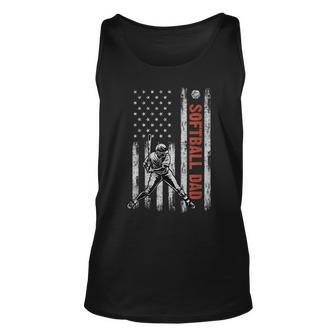 Softball Dad American Flag Fathers Day 4Th Of July Gift Unisex Tank Top | Mazezy