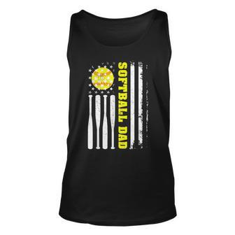Softball Dad Vintage Usa American Flag Fathers Day Unisex Tank Top | Mazezy
