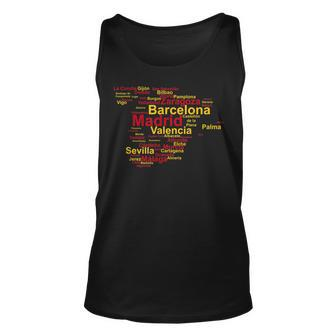 Spain Map Silhouette Towns Cities Madrid Travel Espana Unisex Tank Top - Monsterry AU