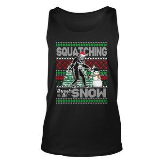 Squatching Through The Snow Bigfoot Ugly Sweater Christmas Tank Top | Mazezy