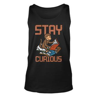 Stay Curious Monkey Reading Book Lover Bookworm Kids Reading Tank Top | Mazezy