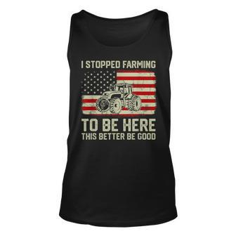 I Stopped Farming To Be Here Tractor Vintage American Flag Tank Top - Seseable
