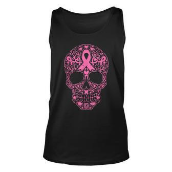 Sugar Skull Pink Ribbon Calavera Breast Cancer Awareness Tank Top - Seseable