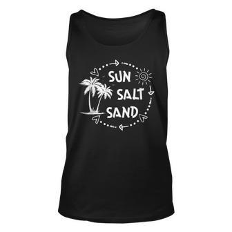 Sun Salt Sand Funny Beach Lover Summer Vacation Palm Tree Unisex Tank Top | Mazezy