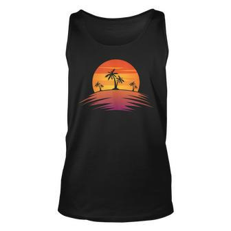 Sunset Beach Silhouette Tropical Palm Tree Sunny Lover Gift Unisex Tank Top | Mazezy