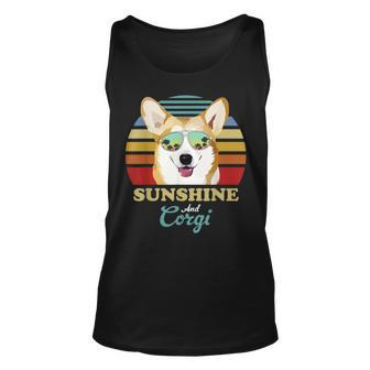 Sunshine And Corgi Dog Vintage Retro Sunset Beach Vibe Unisex Tank Top | Mazezy