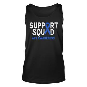 Support Squad Als Awareness Month Blue Ribbon Support Team Unisex Tank Top | Mazezy