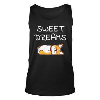 Sweet Dreams Sleeping Corgi Dog Quote Pajamas For Bedtime Unisex Tank Top | Mazezy