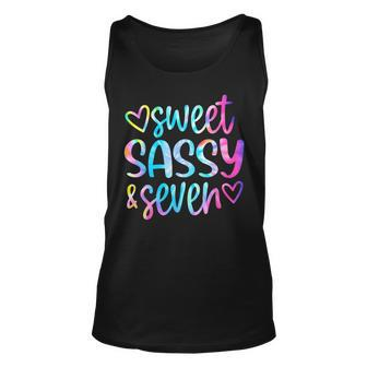Sweet Sassy And Seven Girls Birthday Tie Dye 7 Year Old Kids Unisex Tank Top - Monsterry CA