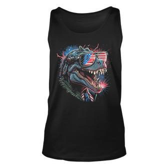 T Rex Dinosaur 4Th Of July American Flag Usa America Funny Unisex Tank Top - Thegiftio UK