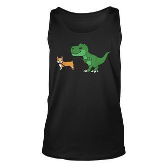 T Rex Dinosaur Walking Corgi Funny Dog Gift Unisex Tank Top | Mazezy