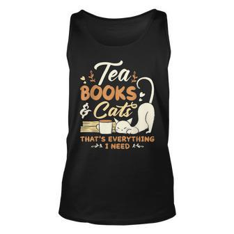 Tea Books And Cats Cat Book Lovers Reading Book Reading Tank Top | Mazezy