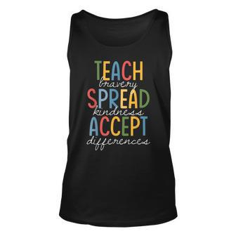 Teach Bravery Spread Kindness Accept Differences Autism Unisex Tank Top - Seseable