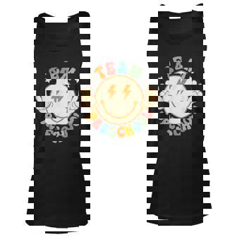 Team Preschool Retro Groovy Hippie Face Back To School Unisex Tank Top | Mazezy