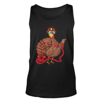 Thanksgiving Firefighter Turkey - Funny Feast Day Gift Unisex Tank Top | Mazezy