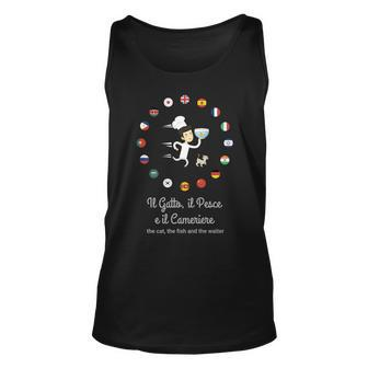 The Cat The Fish And The Waiter Italian Design Unisex Tank Top | Mazezy
