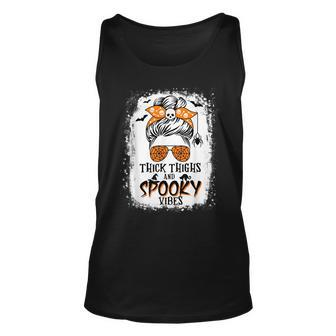 Thick Thighs And Spooky Vibes Halloween Messy Bun Funny Unisex Tank Top | Mazezy