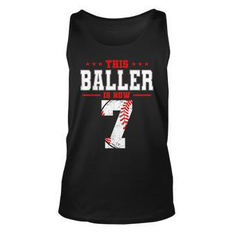 This Baller Is Now 7 Birthday Baseball Theme Bday Party Unisex Tank Top - Seseable