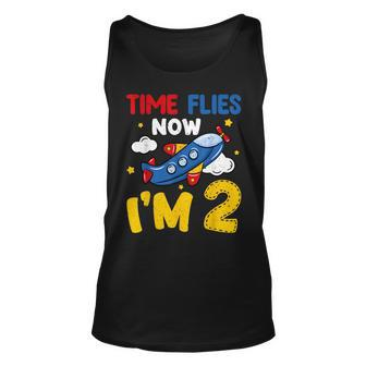 Time Flies Now Im 2 2Nd Birthday Airplane Decoration Party Unisex Tank Top - Seseable